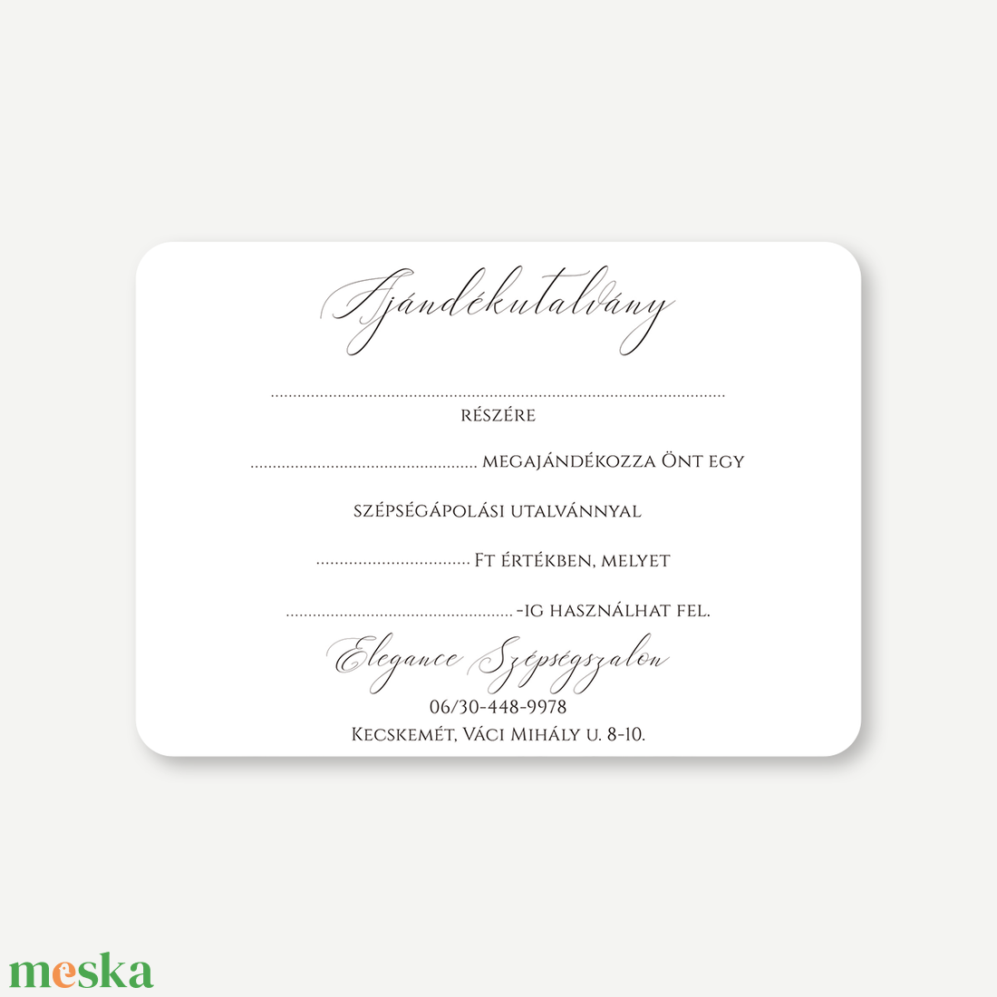 Ajándékutalvány szalonokba  Pure White - egyoldalas, A6, minimalista design, üzlethelyiségekbe, stúdiókba, rendelőkbe - otthon & életmód - papír, írószer - ajándékozás kellékei - képeslap, üdvözlőlap - Meska.hu
