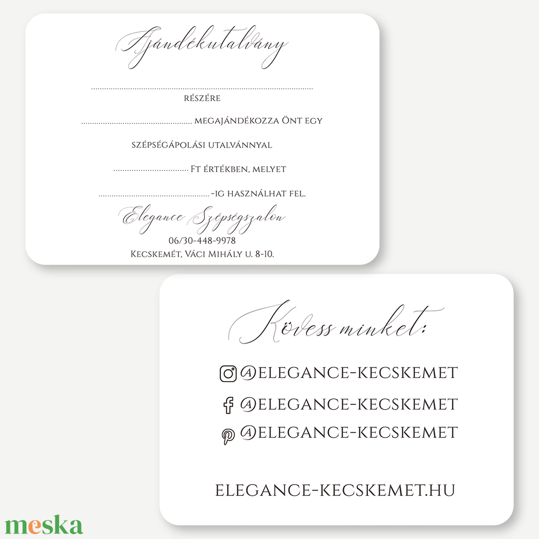 Ajándékutalvány, kétoldalas, Pure White, A6, minimalista design - szépségszalonoknak, rendelőknek, üzleteknek, stúdiókna - otthon & életmód - papír, írószer - ajándékozás kellékei - képeslap, üdvözlőlap - Meska.hu