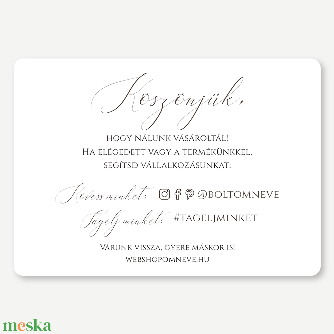 Csomagkísérő Köszönőkártya  Pure White - egyoldalas, A6, akvarell design, webshopok, designereknek, csomagolásdesign - otthon & életmód - papír, írószer - ajándékozás kellékei - ajándékzsák, csomagolás - Meska.hu