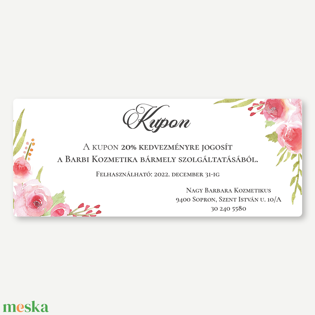 Kupon, Kedvezménykártya  Roses - egyoldalas, masszőröknek, edzőknek, jógastúdióknak, pedikűrösöknek - otthon & életmód - papír, írószer - névjegykártya - Meska.hu