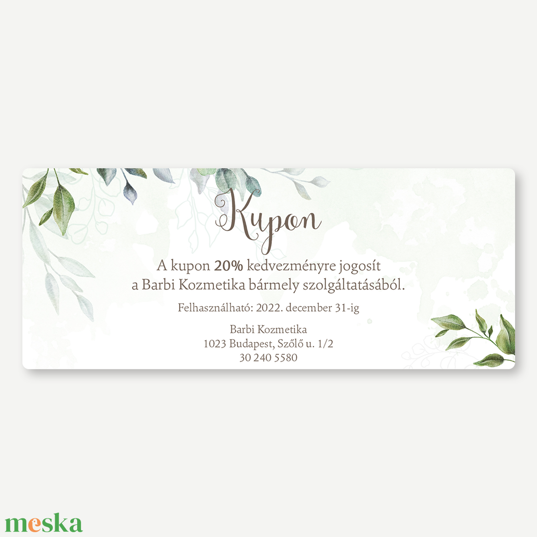 Kupon, Kedvezménykártya  Greenery - egyoldalas, kézműves vállalkozóknak, webshop tulajdonosoknak, pillásoknak - otthon & életmód - papír, írószer - névjegykártya - Meska.hu