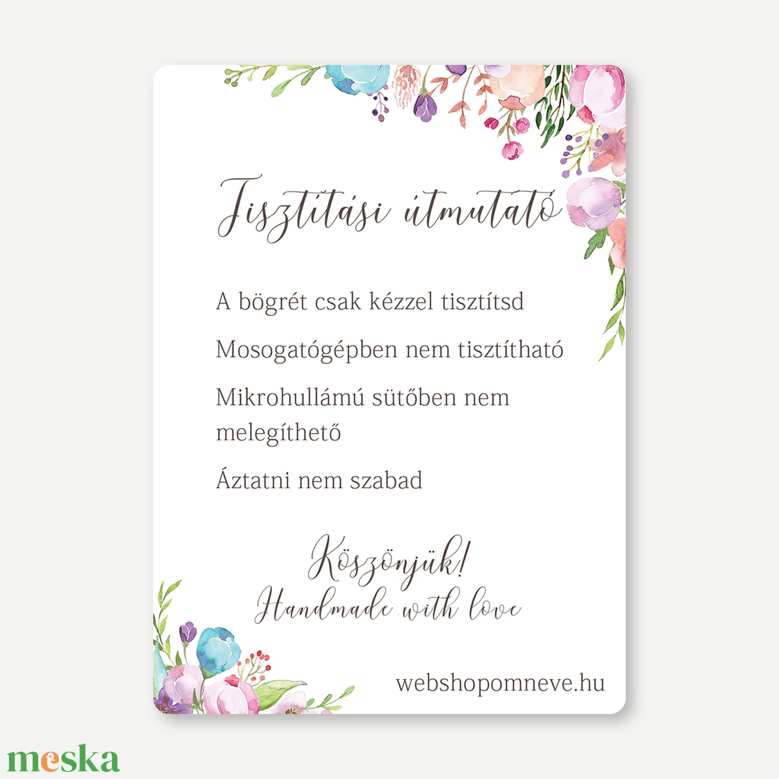 Termék instrukciós kártya, Használati útmutató, termékcímke - Floral - Kézműves, ékszerkészítő, designer, alkotó, bögrés - kellékek & szerszámok - dekorációs kellékek - egyéb kellékek - Meska.hu