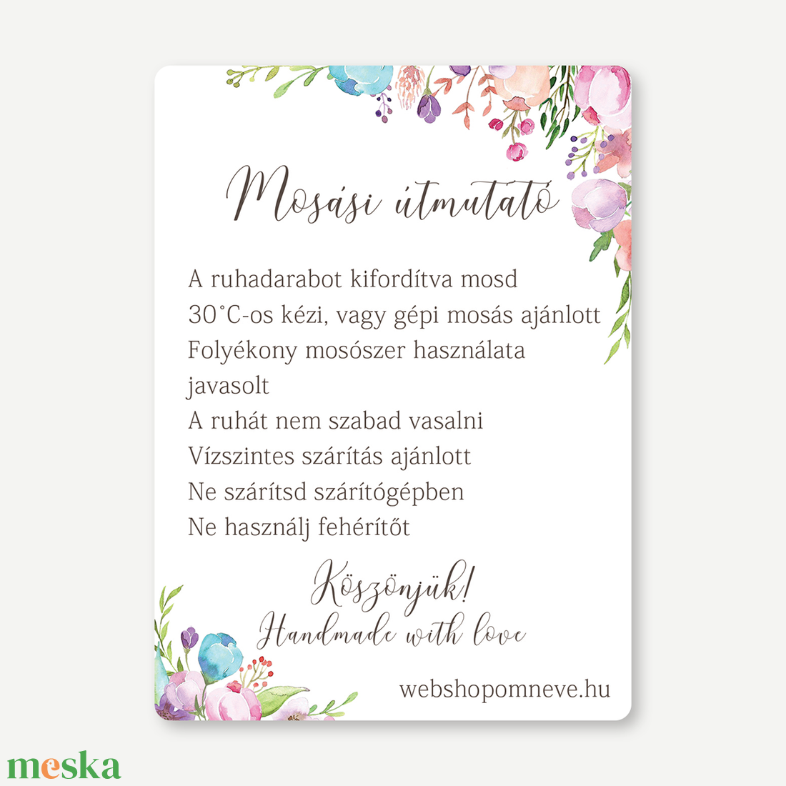 Termék instrukciós kártya, Használati útmutató, termékcímke - Floral - Kézműves, ékszerkészítő, designer, alkotó, bögrés - kellékek & szerszámok - dekorációs kellékek - egyéb kellékek - Meska.hu
