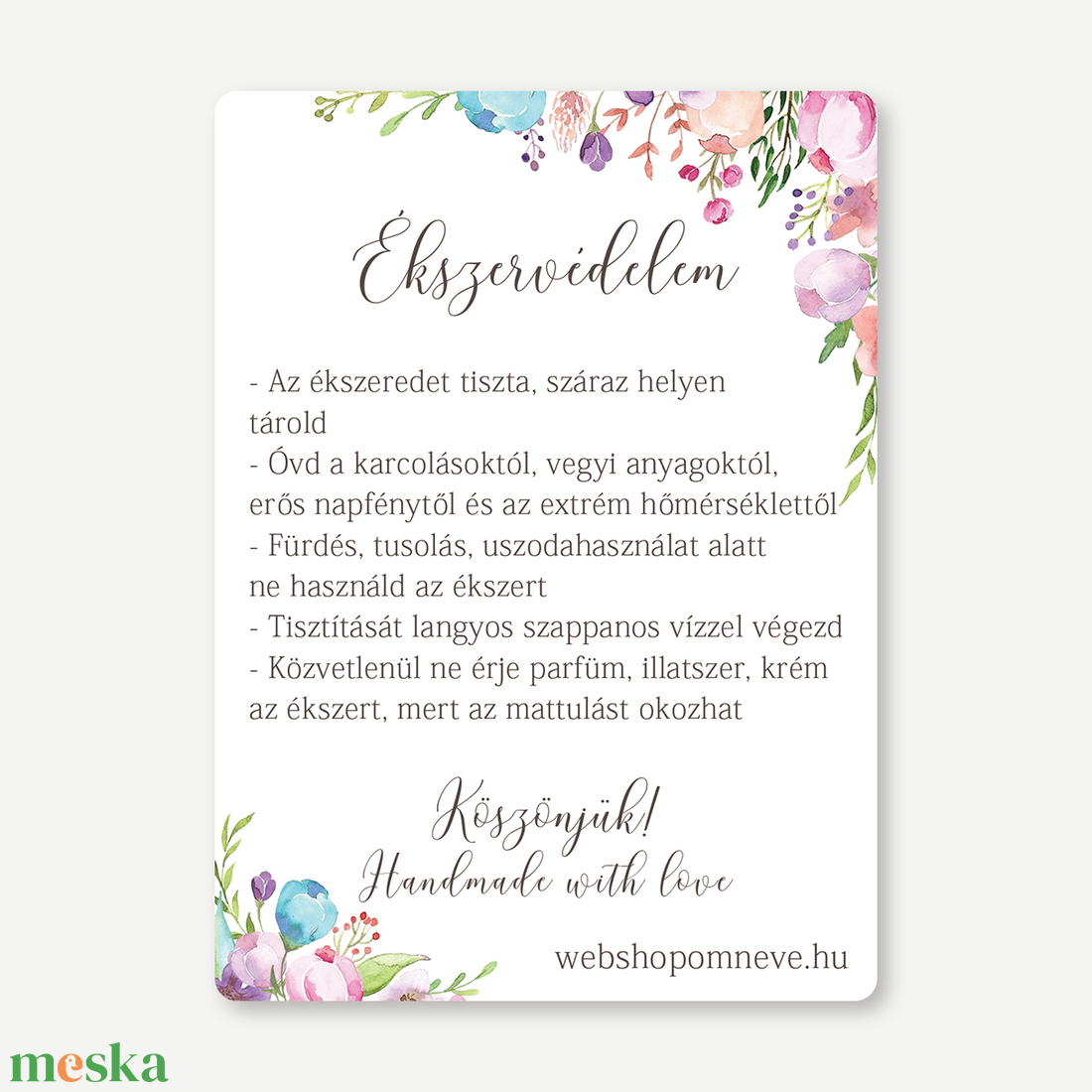 Termék instrukciós kártya, Használati útmutató, termékcímke - Floral - Kézműves, ékszerkészítő, designer, alkotó, bögrés - kellékek & szerszámok - dekorációs kellékek - egyéb kellékek - Meska.hu