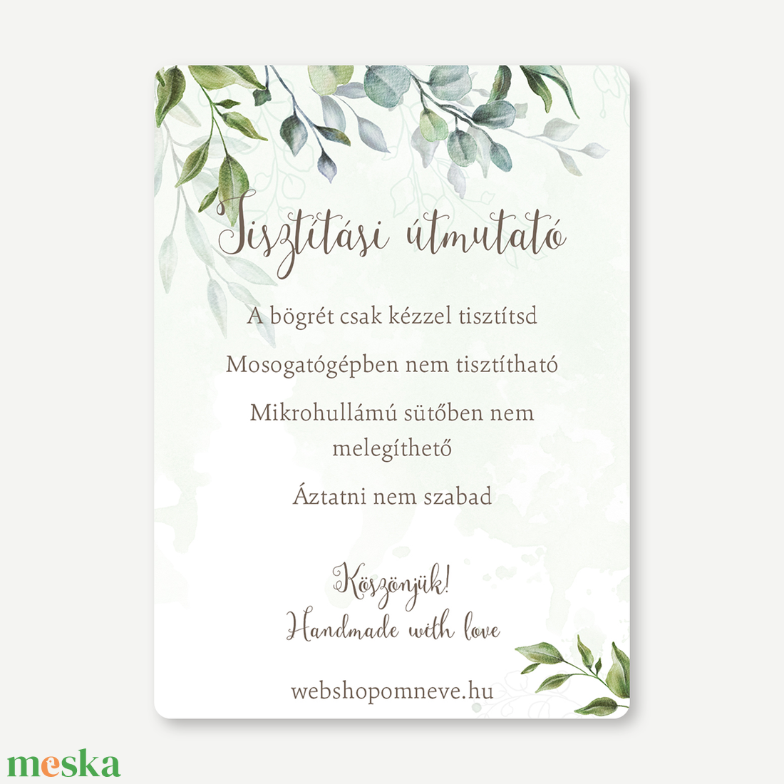 Termék instrukciós kártya, Használati útmutató, termékcímke - Boho Greenery - Kézműves, alkotó, termékkészítő, gyertyás - kellékek & szerszámok - dekorációs kellékek - egyéb kellékek - Meska.hu