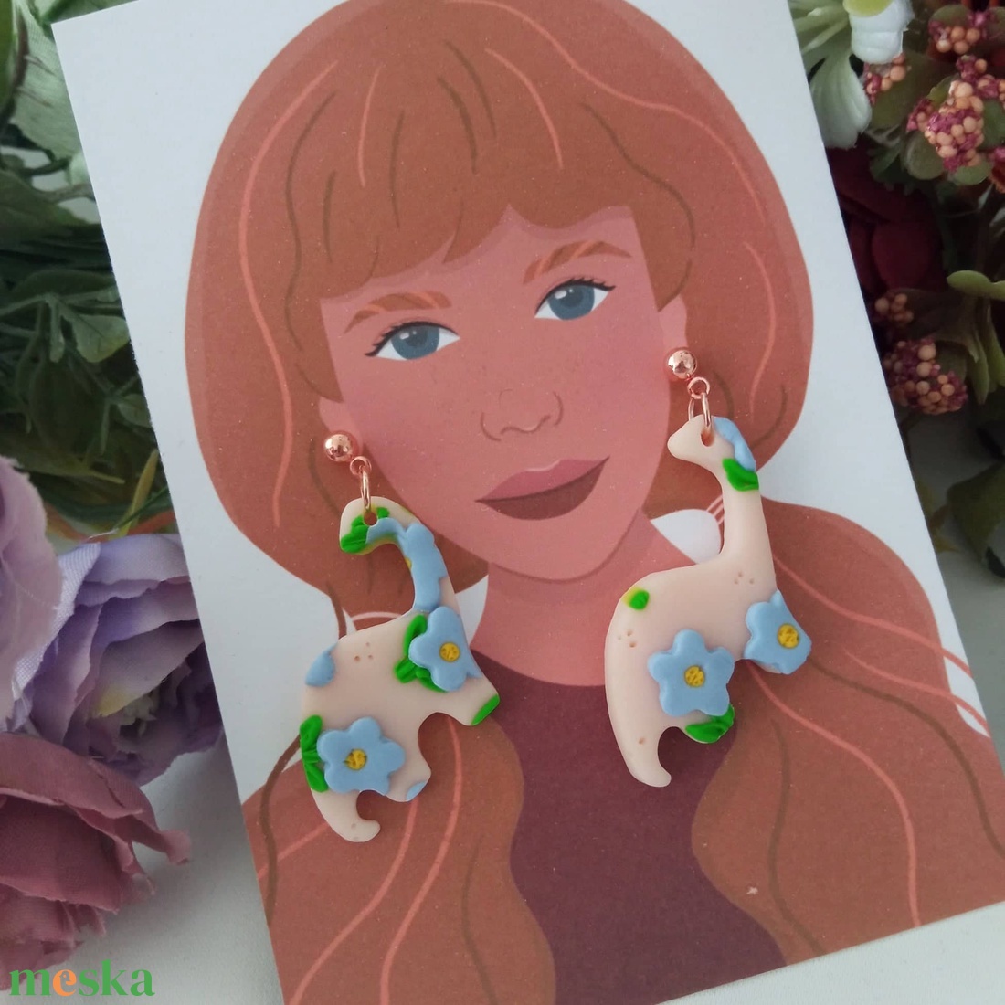 Brachiosaurusos nefelejcses fülbevaló - ékszer - fülbevaló - lógó fülbevaló - Meska.hu