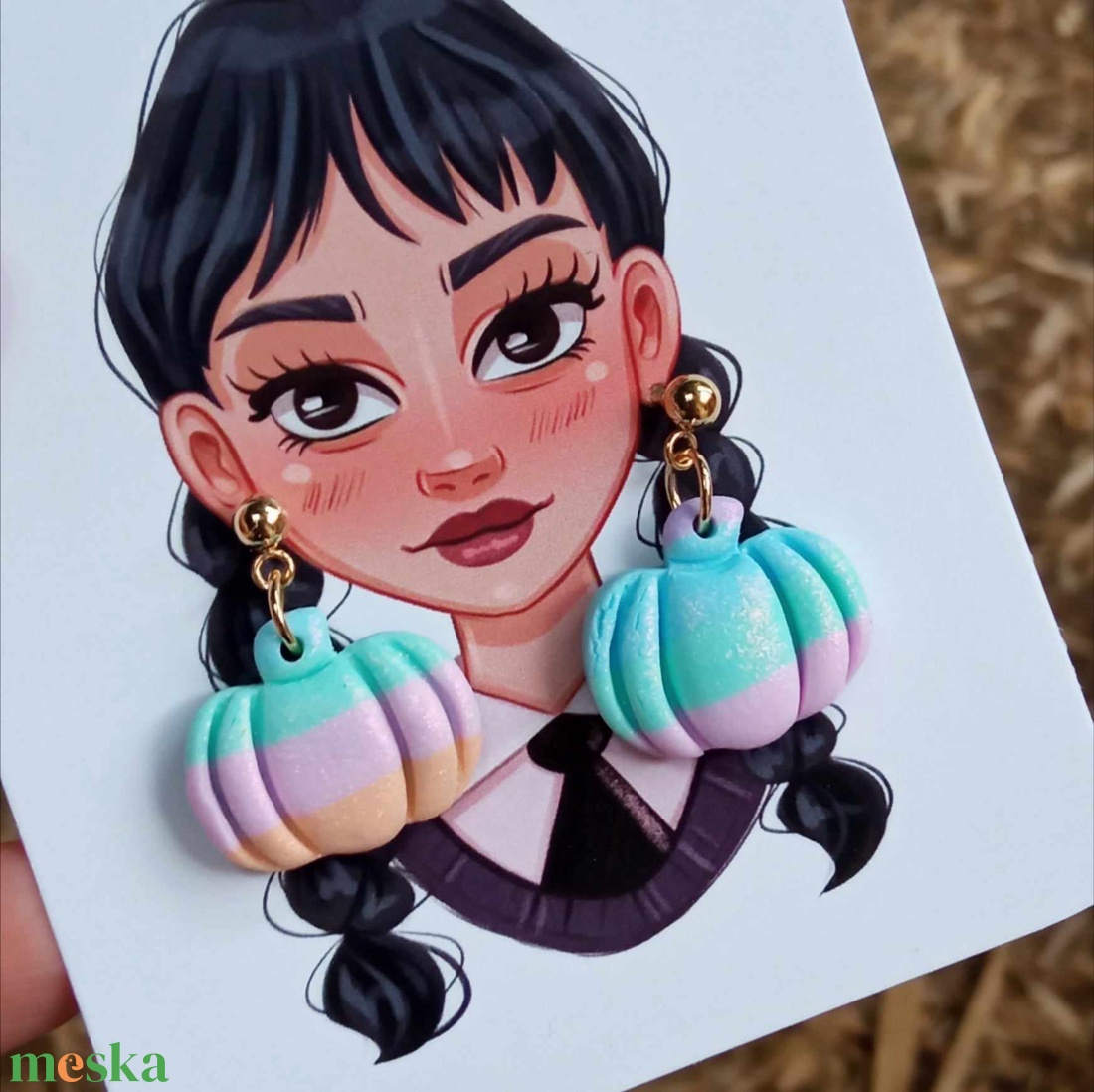 Őszi tökös színátmenetes csillogós fülbevaló - ékszer - fülbevaló - lógó fülbevaló - Meska.hu