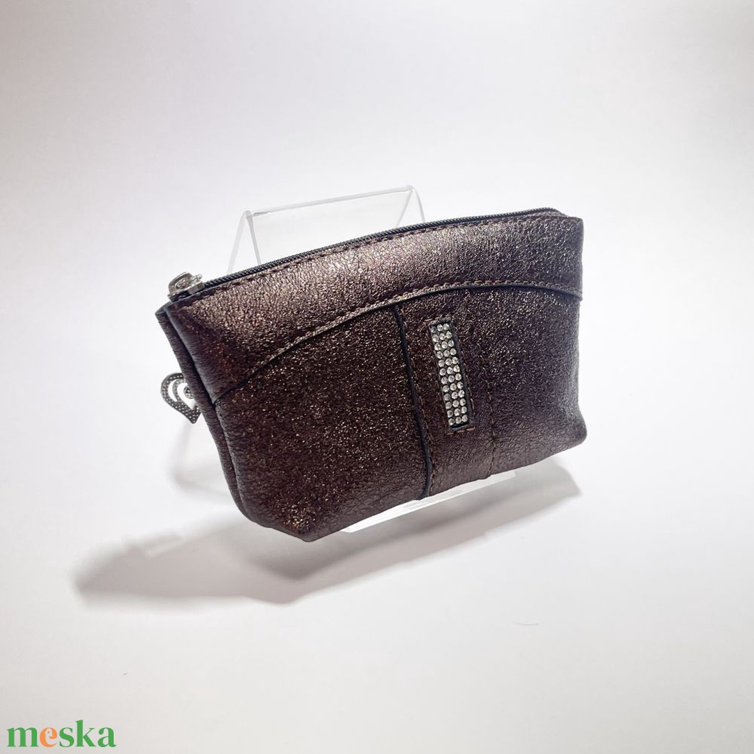 Sötétbarna egy cipzáras egyenes swarovski köves kulcstartó E9001 - táska & tok - kulcstartó & táskadísz - kulcstartó - Meska.hu