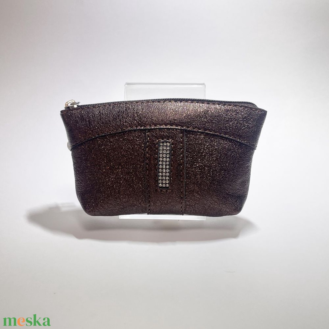 Sötétbarna egy cipzáras egyenes swarovski köves kulcstartó E9001 - táska & tok - kulcstartó & táskadísz - kulcstartó - Meska.hu