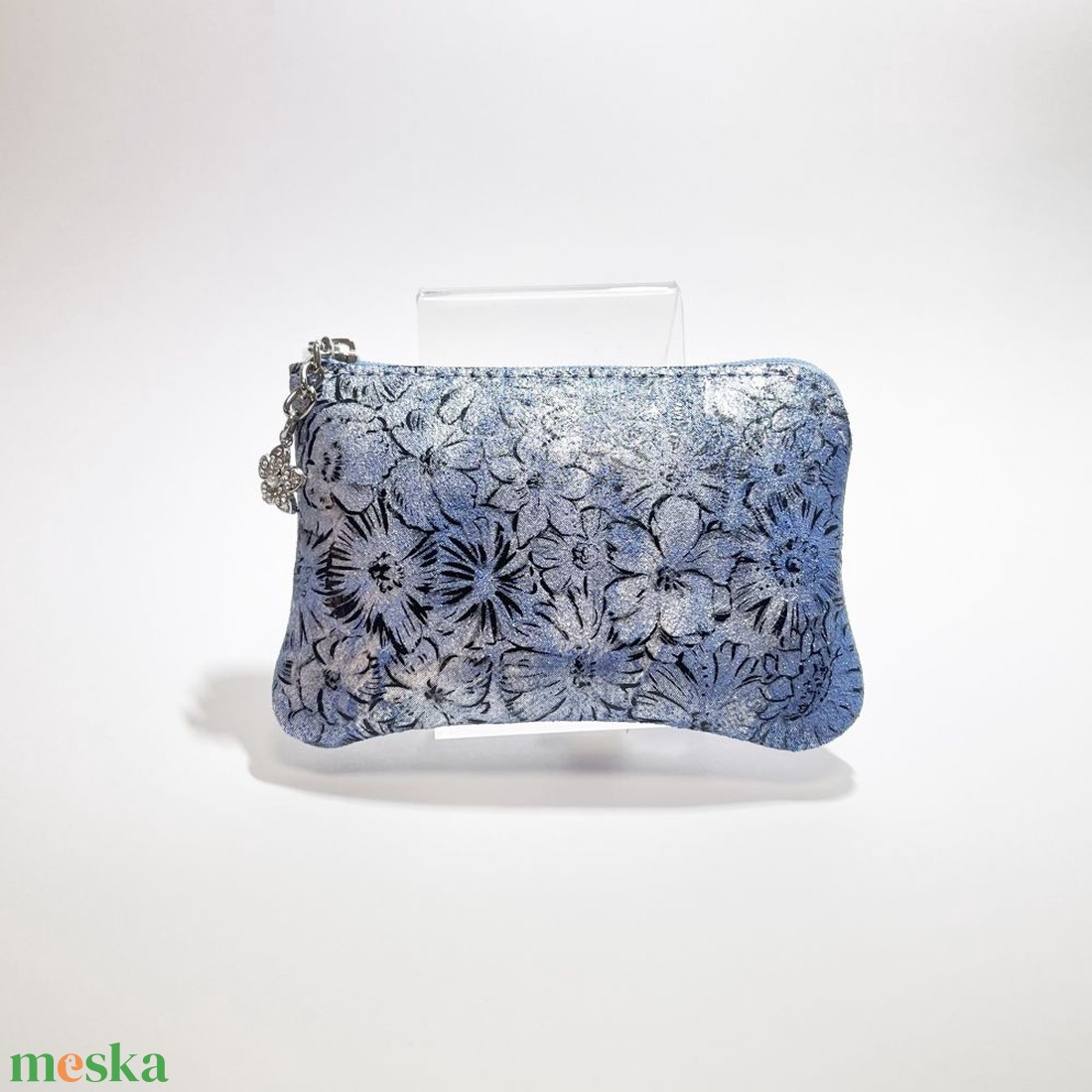 Kék virág mintás egy cipzáras kulcstartó A6017 - táska & tok - kulcstartó & táskadísz - kulcstartó - Meska.hu