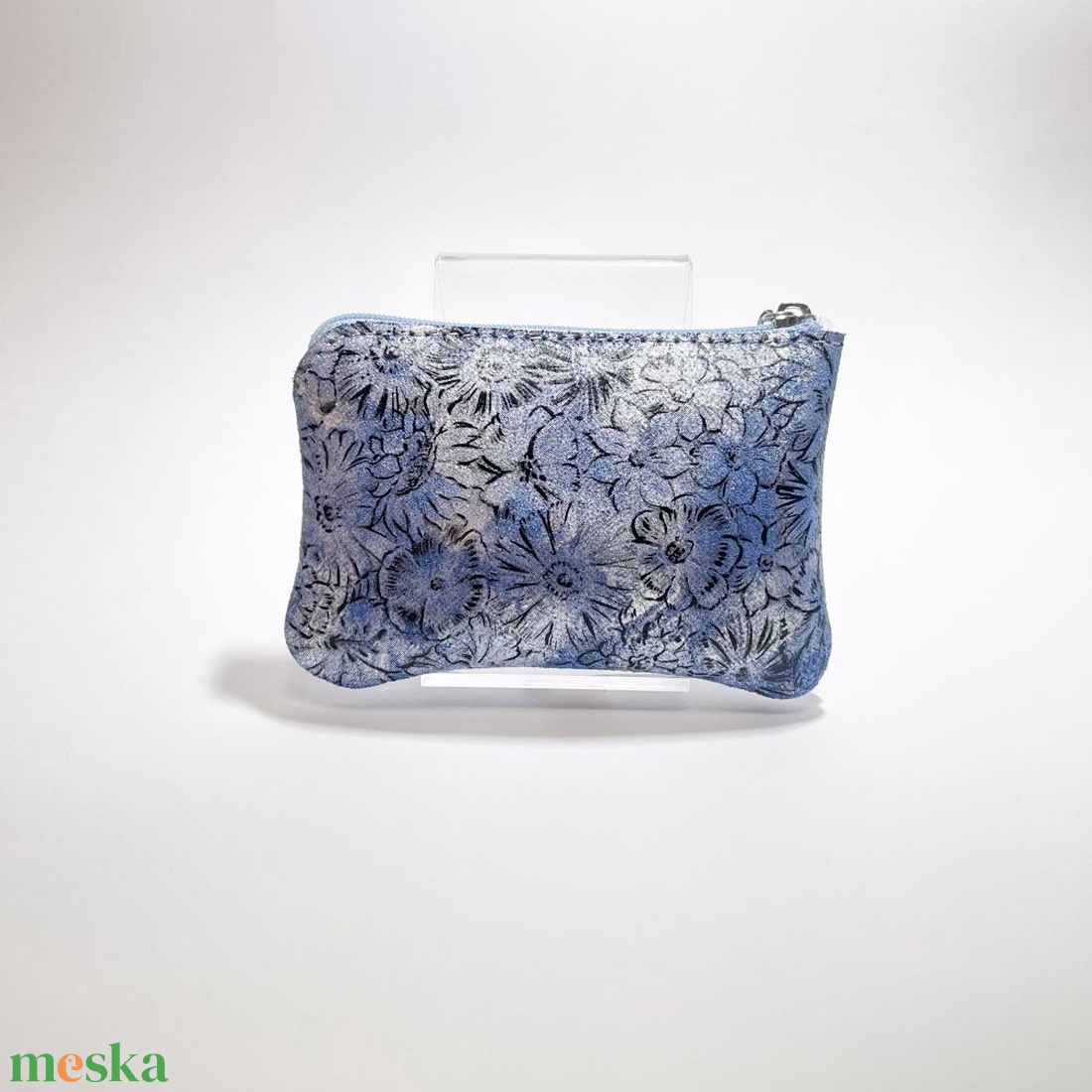 Kék virág mintás egy cipzáras kulcstartó A6017 - táska & tok - kulcstartó & táskadísz - kulcstartó - Meska.hu