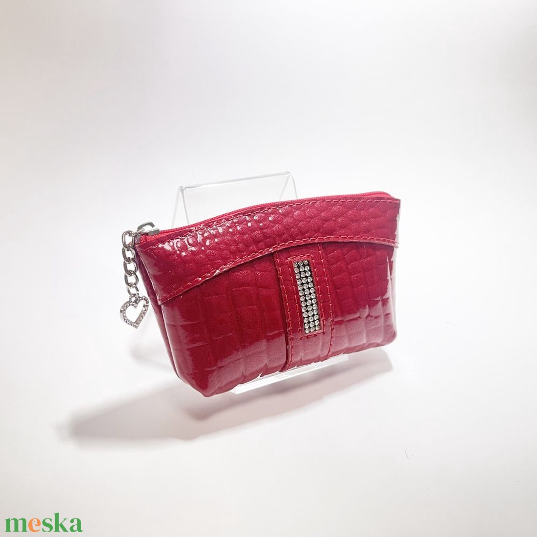 Piros lakk krokkómintás egy cipzáras egyenes swarovski köves kulcstartó E5008 - táska & tok - kulcstartó & táskadísz - kulcstartó - Meska.hu