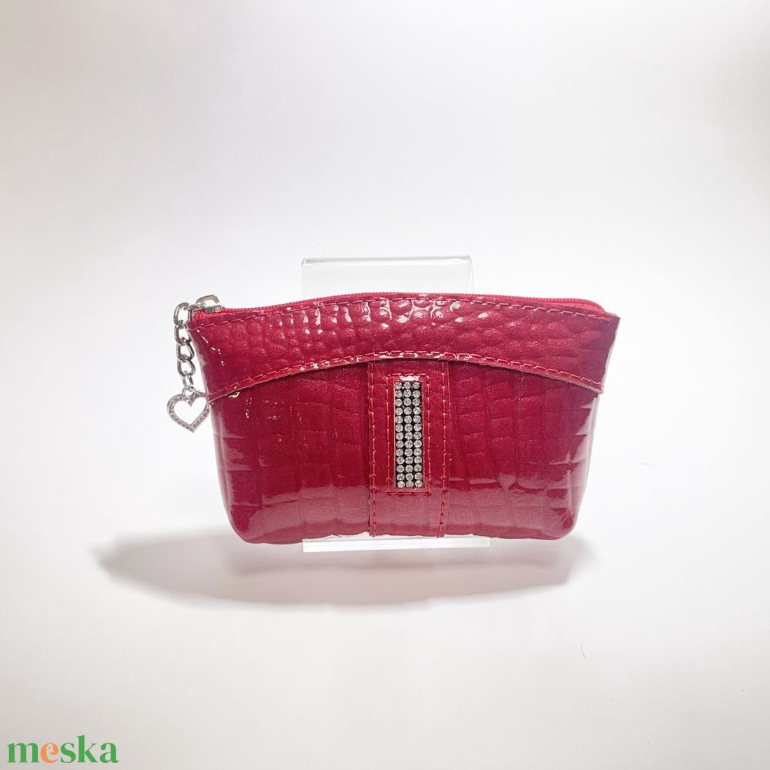 Piros lakk krokkómintás egy cipzáras egyenes swarovski köves kulcstartó E5008 - táska & tok - kulcstartó & táskadísz - kulcstartó - Meska.hu