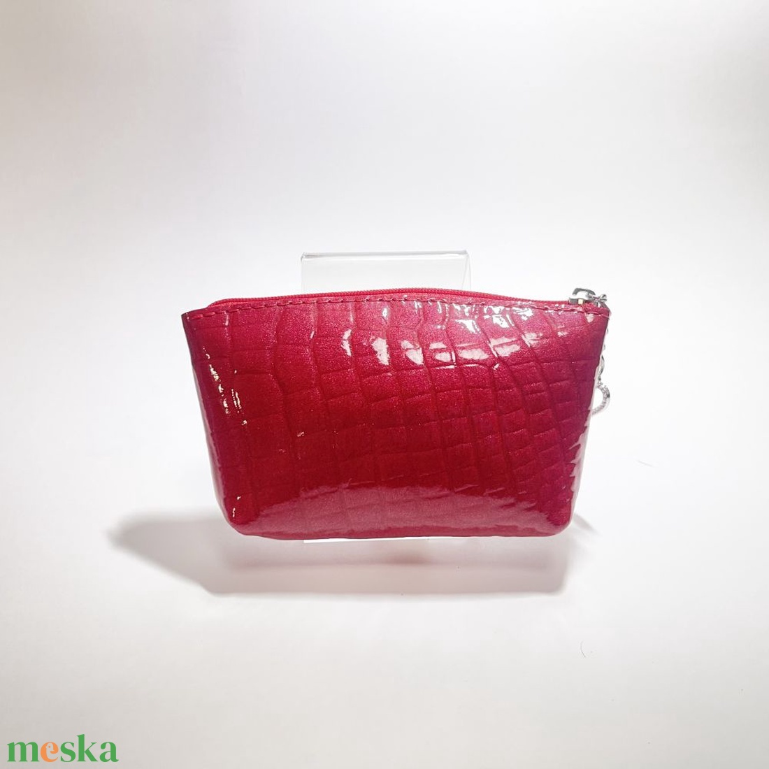 Piros lakk krokkómintás egy cipzáras egyenes swarovski köves kulcstartó E5008 - táska & tok - kulcstartó & táskadísz - kulcstartó - Meska.hu