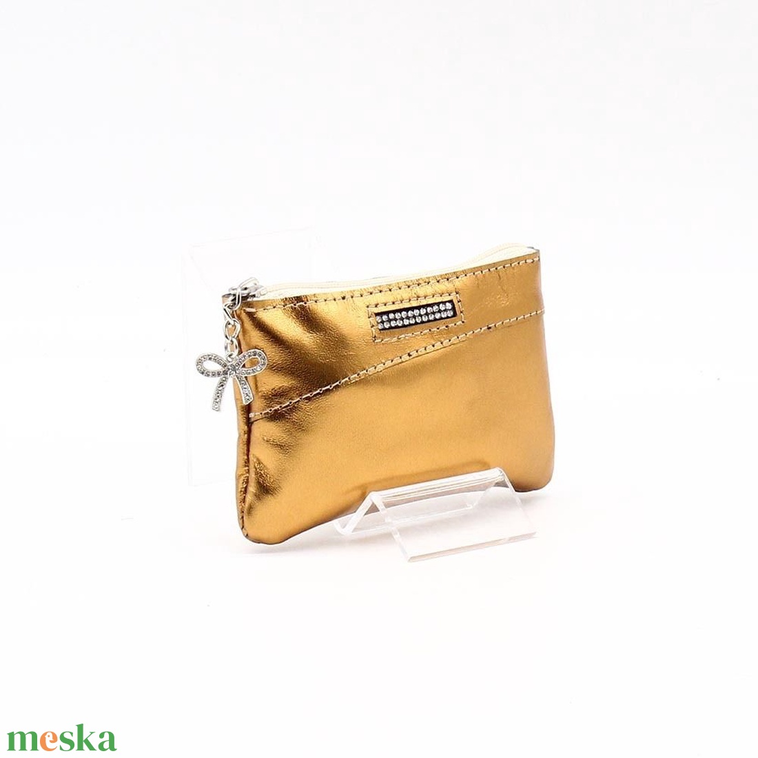 Óarany ívelt egy cipzáras swarovski köves kulcstartó D2003 - táska & tok - kulcstartó & táskadísz - kulcstartó - Meska.hu