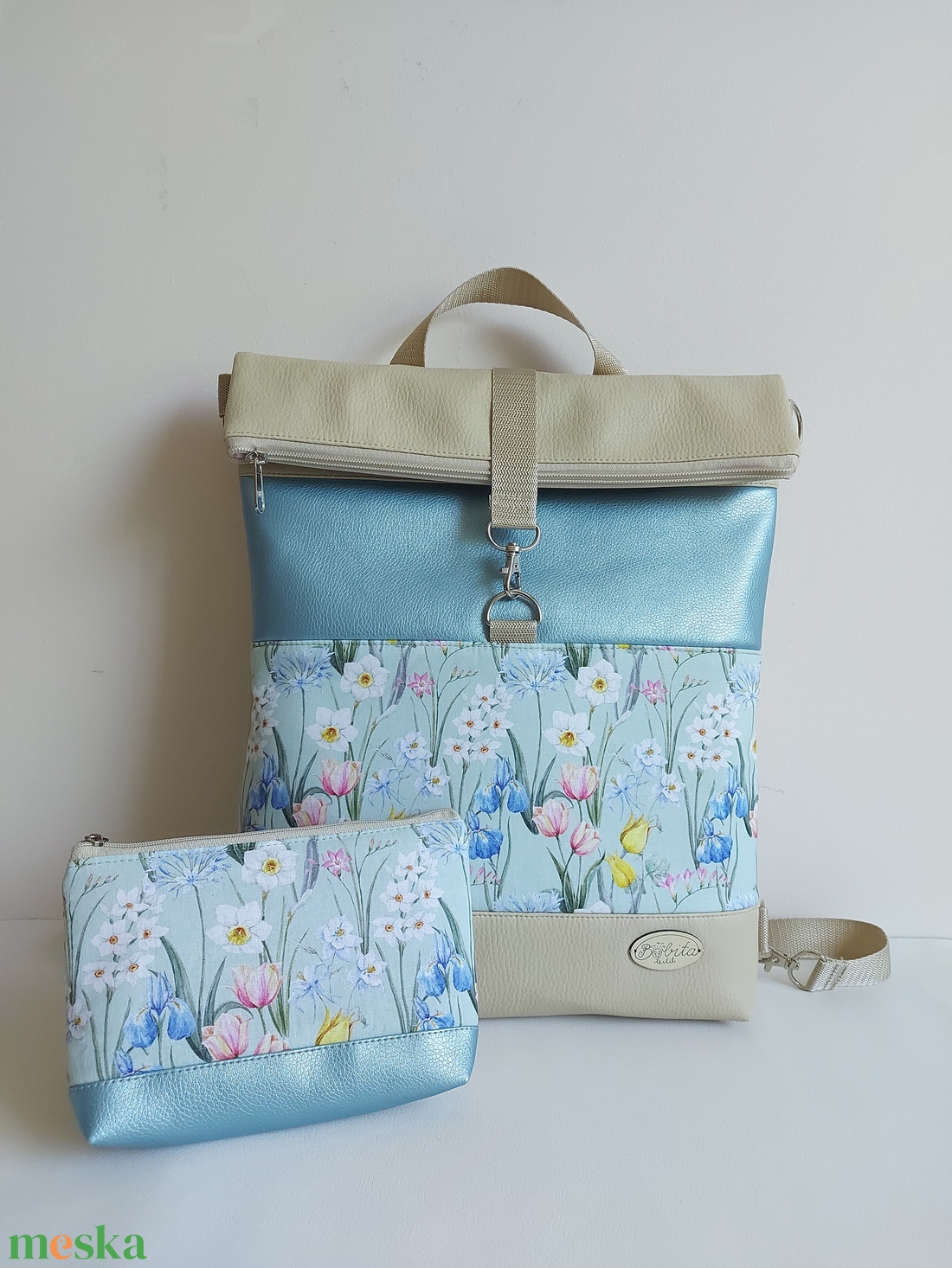 Virágos táska szett - táska & tok - hátizsák - roll top hátizsák - Meska.hu