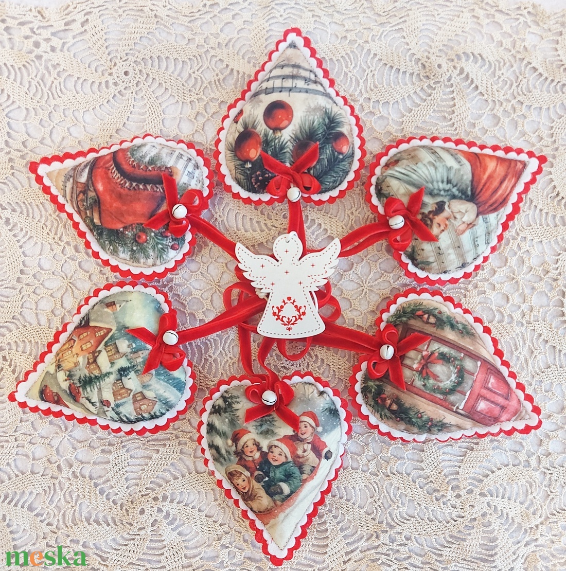 Vintage  szívek  - karácsony - karácsonyi lakásdekoráció - karácsonyi lakásdíszek - Meska.hu