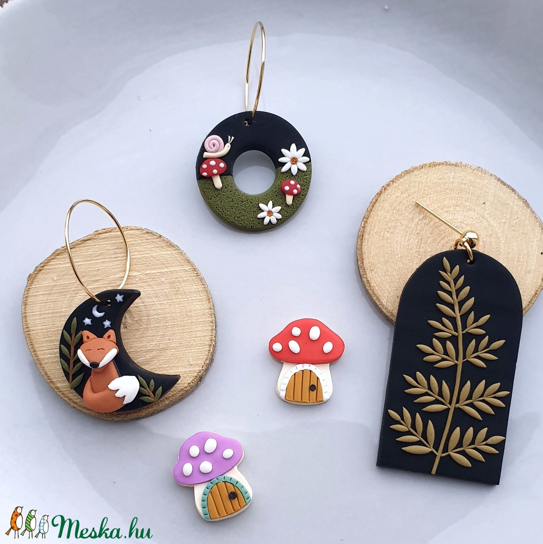 Rókás hold süthető gyurma fülbevaló - ékszer - fülbevaló - karika fülbevaló - Meska.hu
