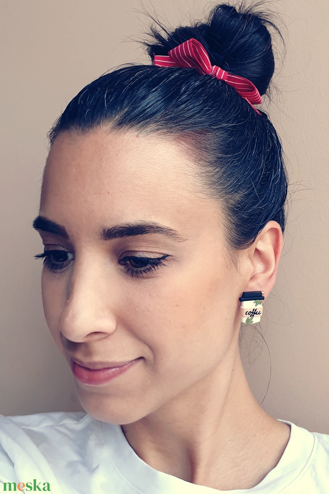 Szeretem a kávét süthető gyurma fülbevaló - ékszer - fülbevaló - pötty fülbevaló - Meska.hu