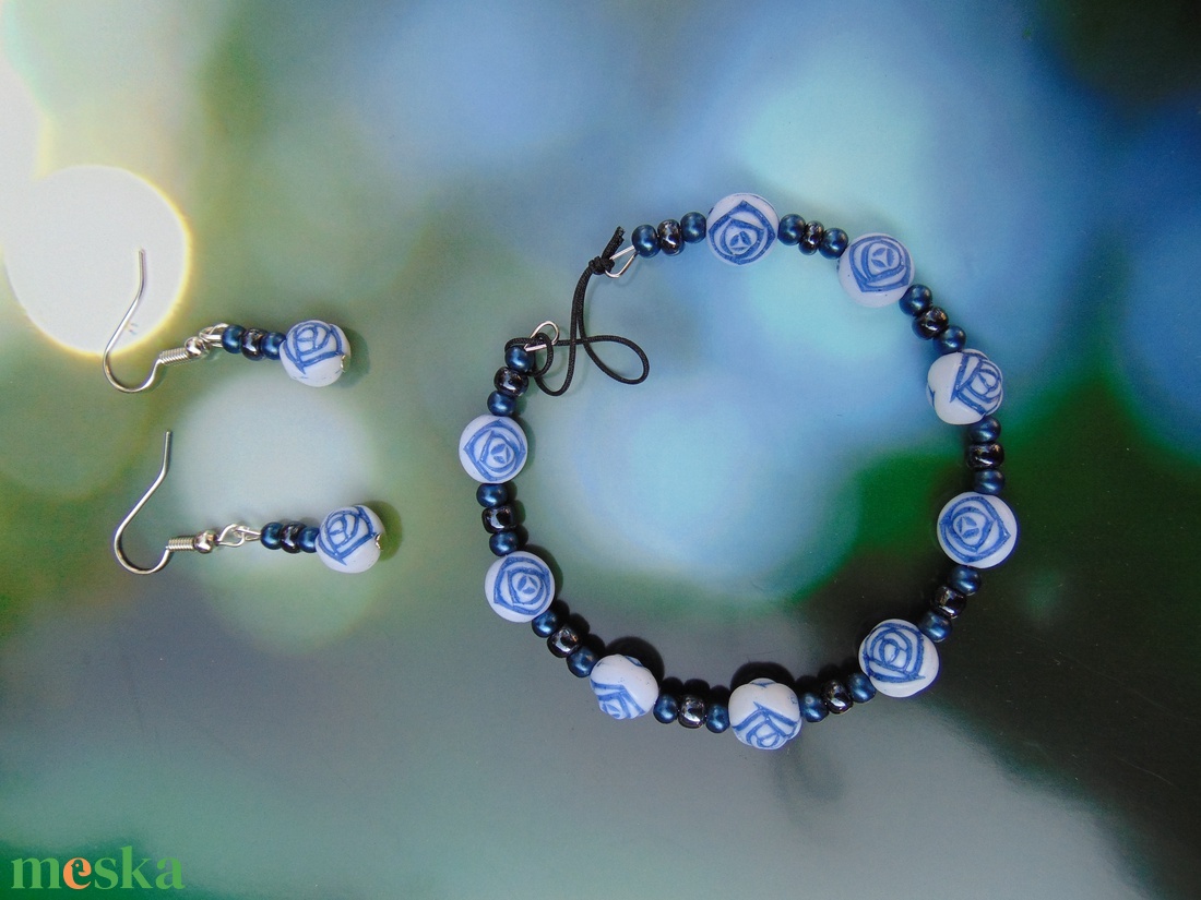 Kék rózsás ékszer szett - ékszer - ékszerszett - Meska.hu