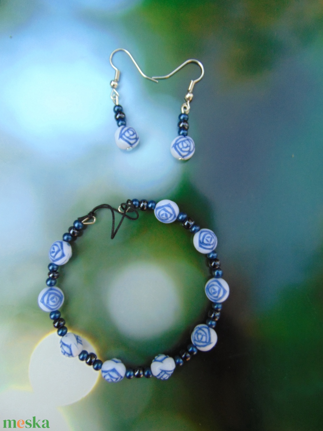Kék rózsás ékszer szett - ékszer - ékszerszett - Meska.hu