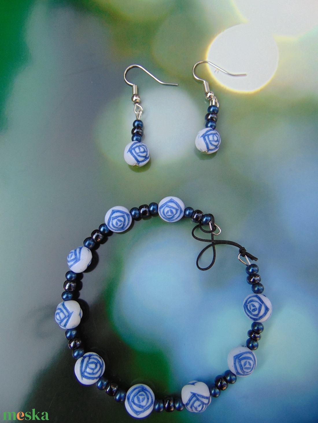 Kék rózsás ékszer szett - ékszer - ékszerszett - Meska.hu