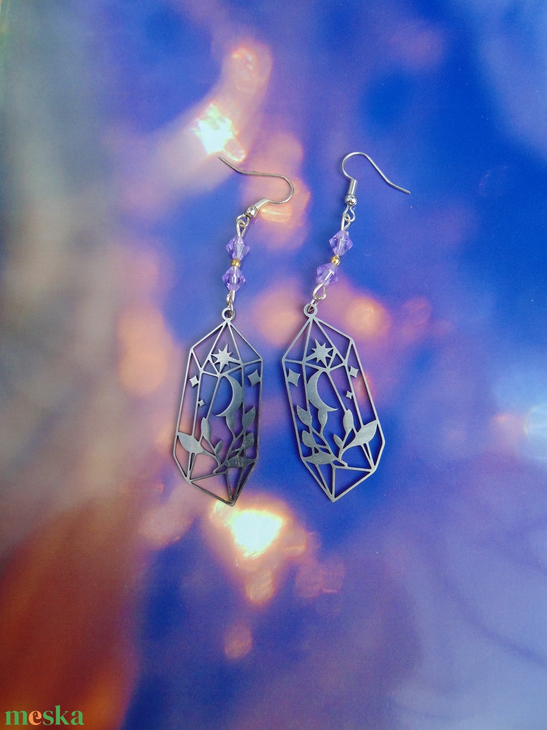 Fém kristálycsúcs fülbevaló - ékszer - fülbevaló - lógó fülbevaló - Meska.hu