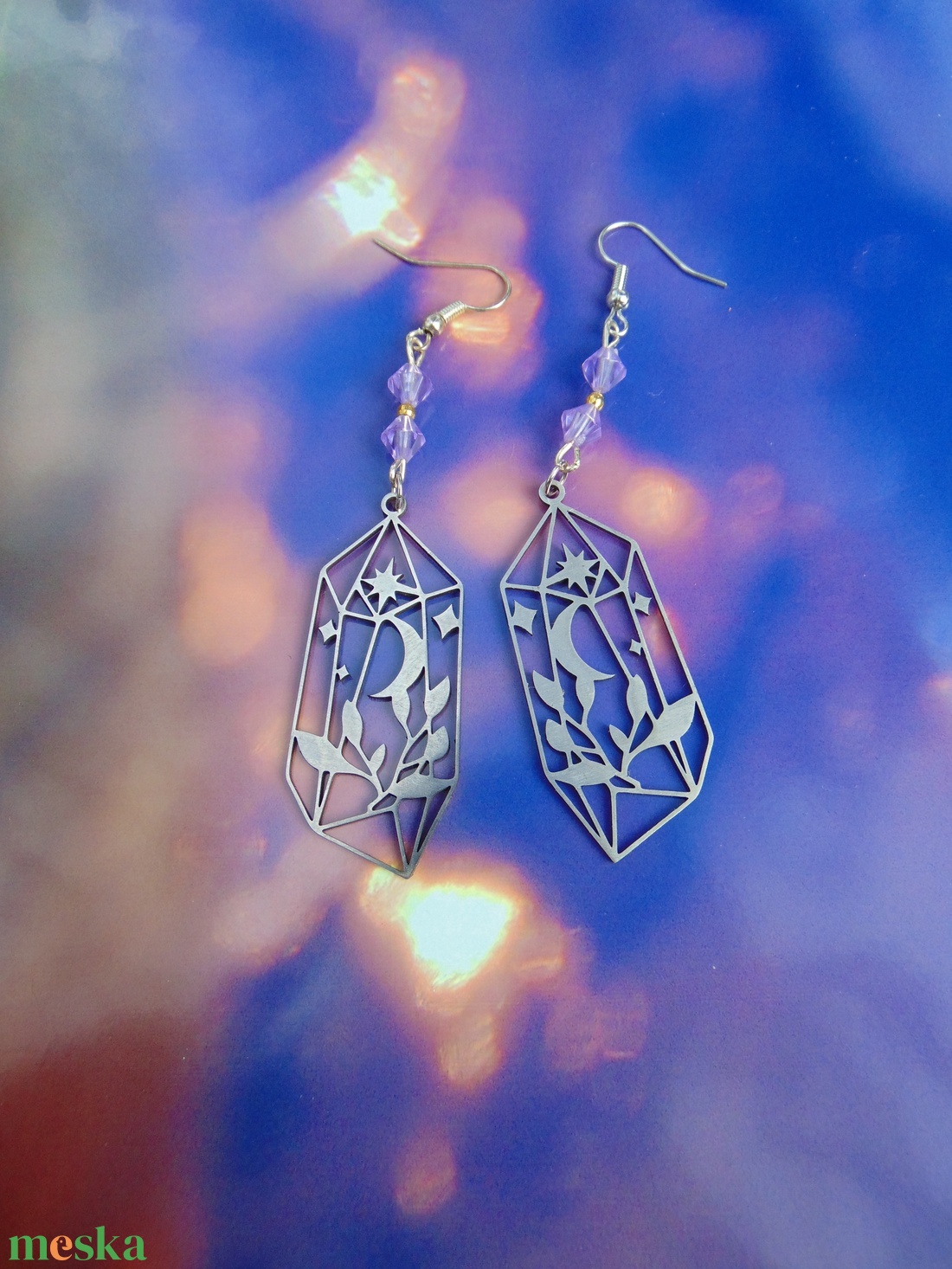 Fém kristálycsúcs fülbevaló - ékszer - fülbevaló - lógó fülbevaló - Meska.hu