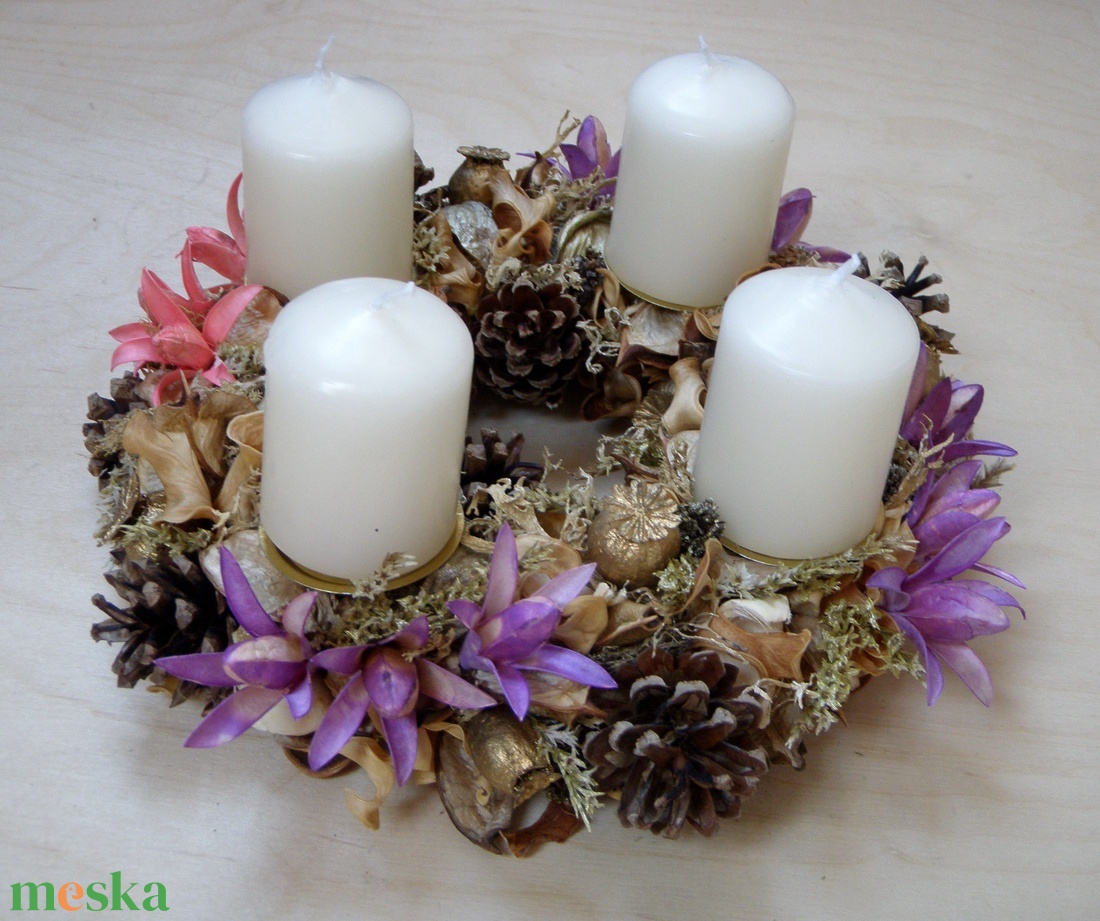 Adventi koszorú lila és rózsaszín virágokkal - karácsony - Meska.hu Adventi koszorú lila és rózsaszín virágokkal - karácsony - Meska.hu