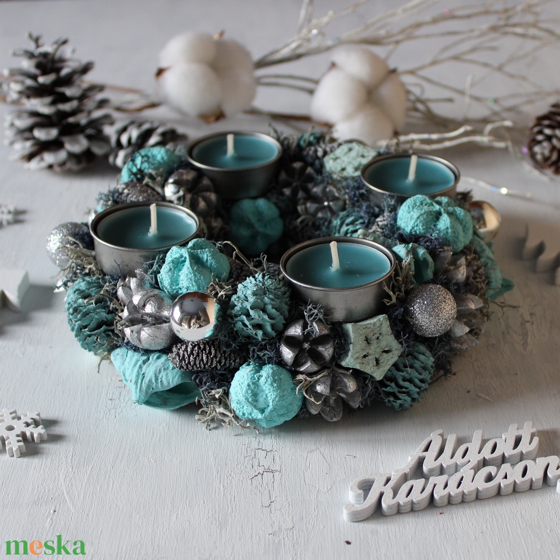 Adventi koszorú mécsesekkel (türkizkék-ezüst) - karácsony - adventi díszek - adventi koszorú - Meska.hu Adventi koszorú mécsesekkel (türkizkék-ezüst) - karácsony - adventi díszek - adventi koszorú - Meska.hu