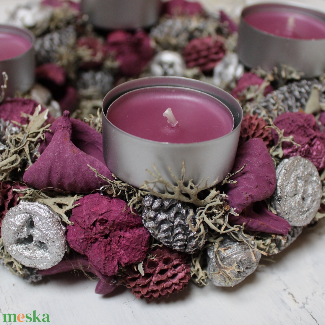 Adventi koszorú mécsesekkel (ezüst-szederlila) - karácsony - adventi díszek - adventi koszorú - Meska.hu Adventi koszorú mécsesekkel (ezüst-szederlila) - karácsony - adventi díszek - adventi koszorú - Meska.hu