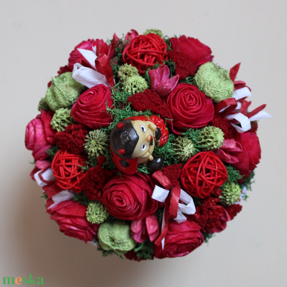 Ballagási csokor katica figurával (piros-zöld-fehér) - otthon & lakás - dekoráció - virágdísz és tartó - csokor & virágdísz - Meska.hu