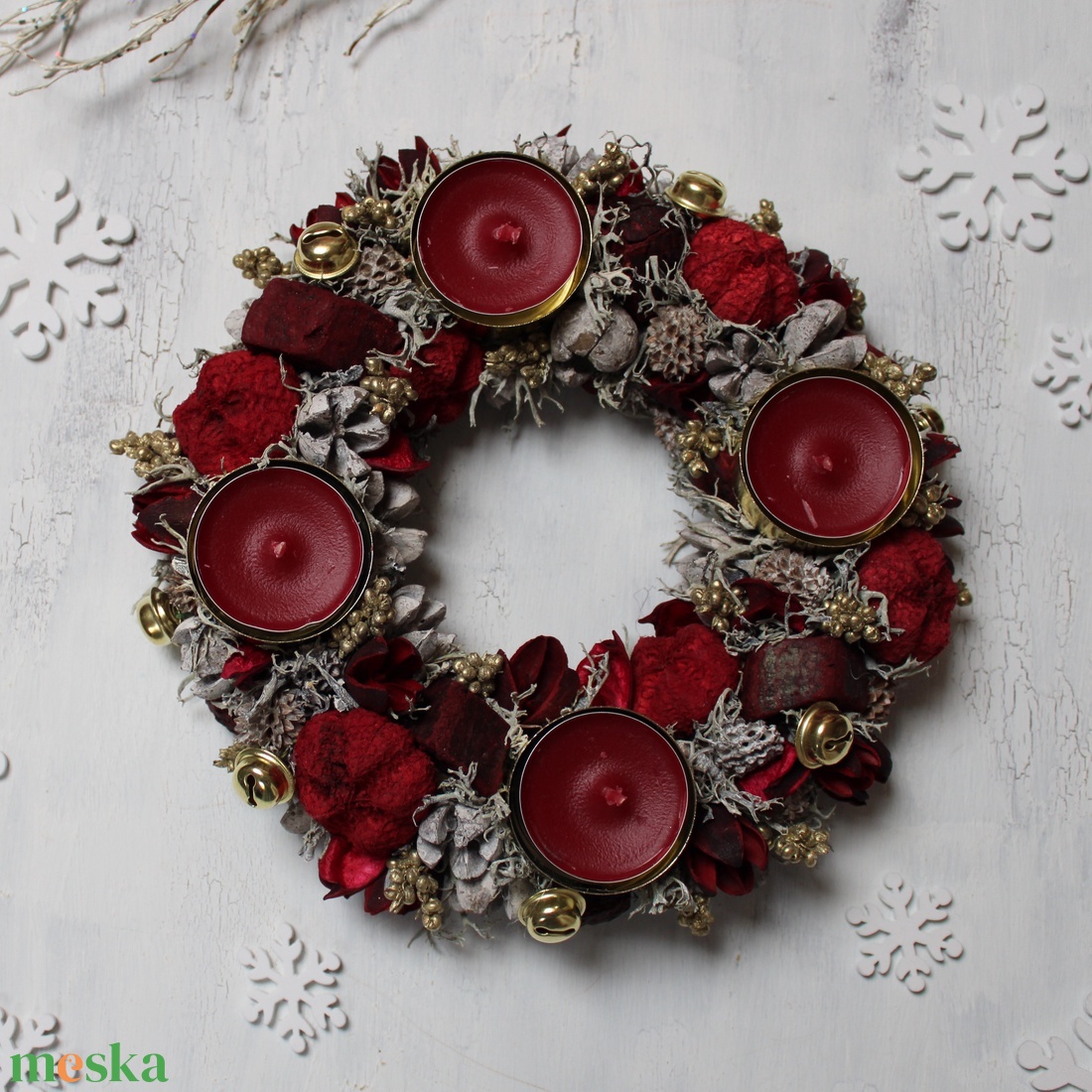 Adventi koszorú mécsesekkel (fehér-sötétpiros-arany) - karácsony - adventi díszek - adventi koszorú - Meska.hu Adventi koszorú mécsesekkel (fehér-sötétpiros-arany) - karácsony - adventi díszek - adventi koszorú - Meska.hu