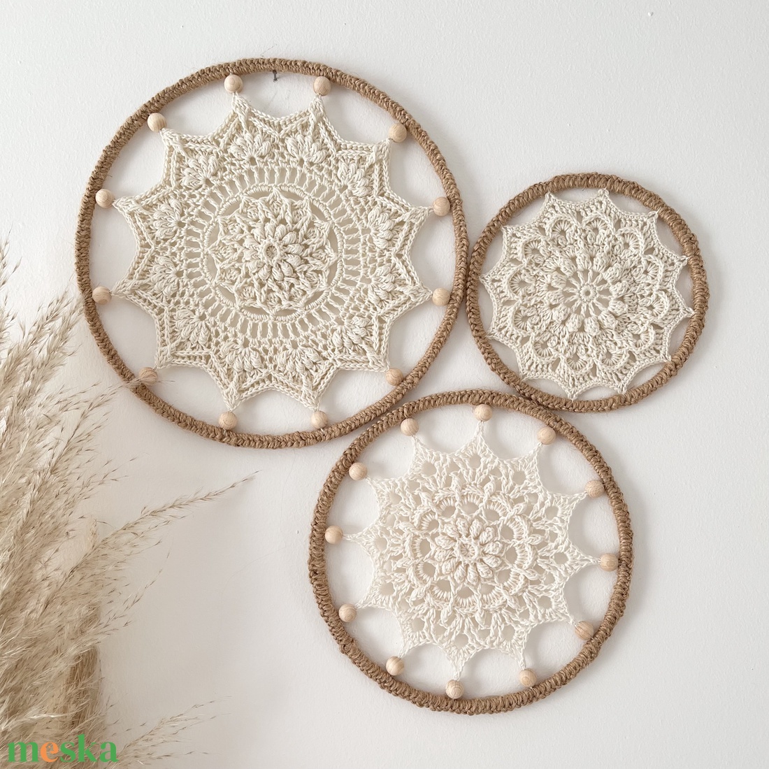 Horgolt mandala falidísz szett, fali dekoráció - otthon & életmód - dekoráció - fali és függő dekoráció - álomfogó - Meska.hu