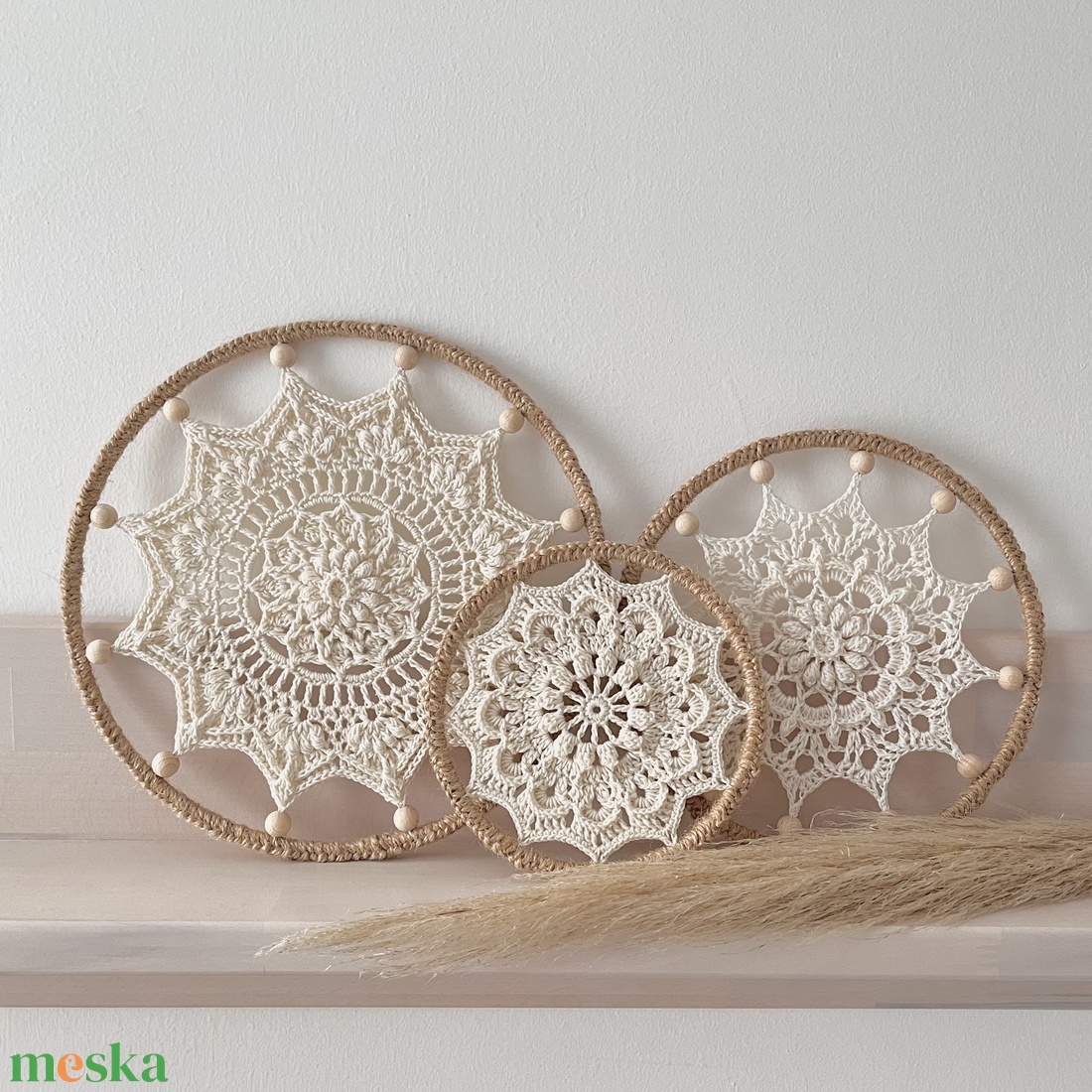Horgolt mandala falidísz szett, fali dekoráció - otthon & életmód - dekoráció - fali és függő dekoráció - álomfogó - Meska.hu