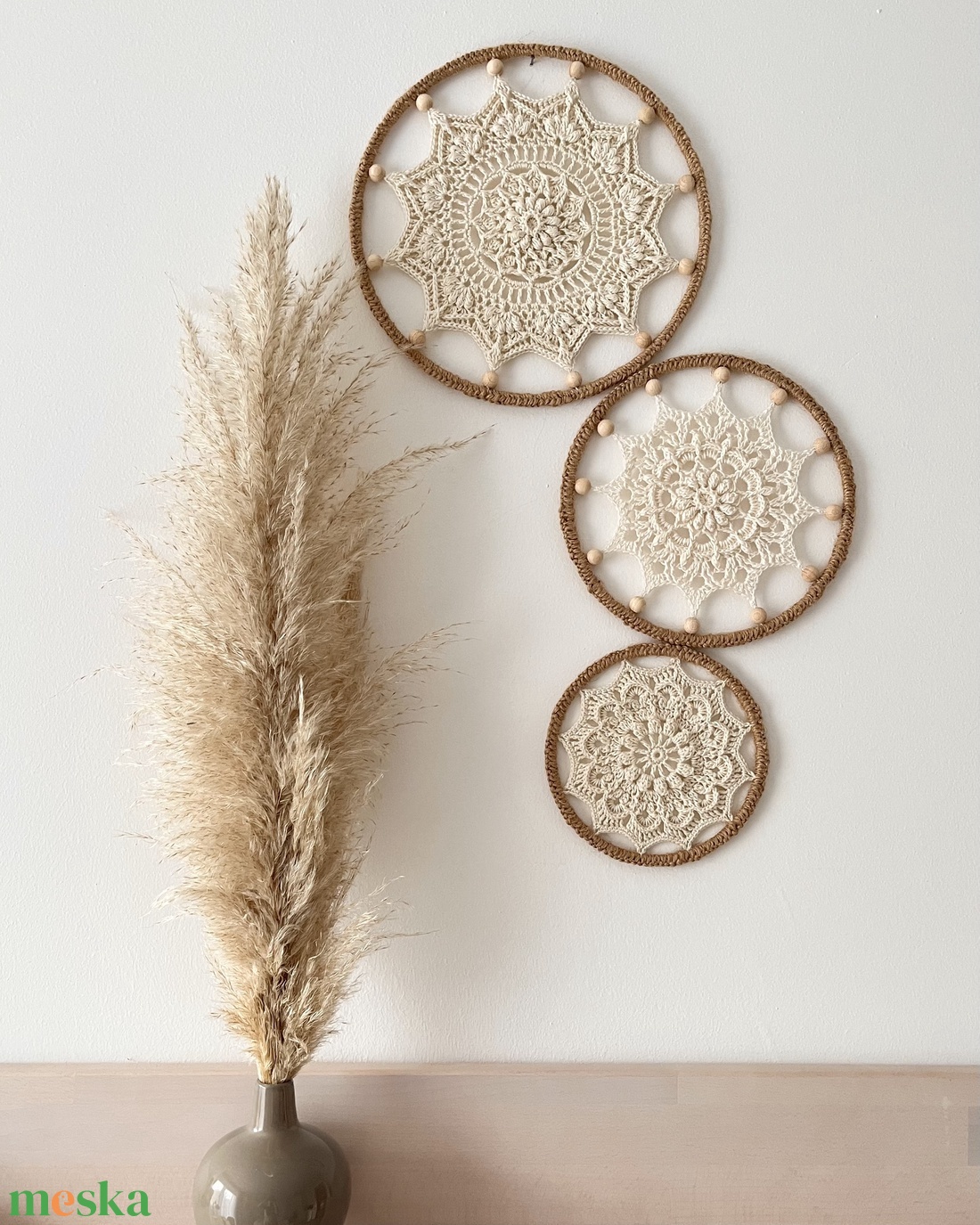Horgolt mandala falidísz szett, fali dekoráció - otthon & életmód - dekoráció - fali és függő dekoráció - álomfogó - Meska.hu