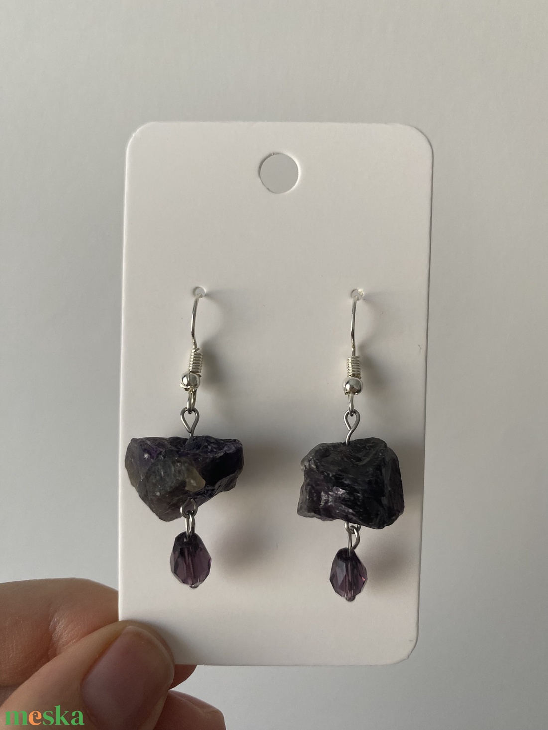  ametiszt fülbevaló  - ékszer - fülbevaló - lógós kerek fülbevaló - Meska.hu