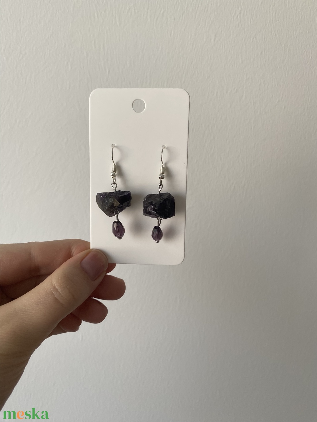  ametiszt fülbevaló  - ékszer - fülbevaló - lógós kerek fülbevaló - Meska.hu