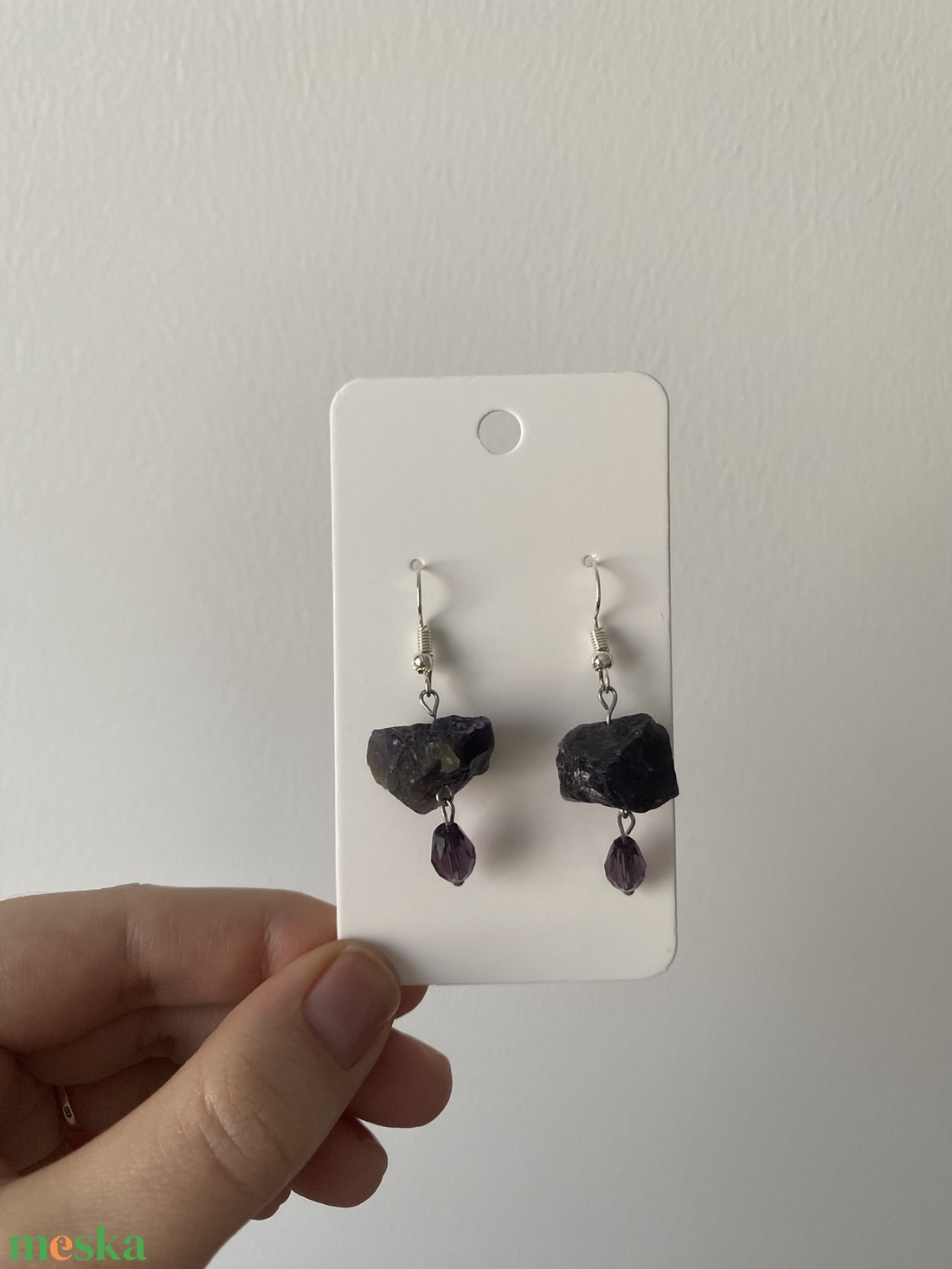  ametiszt fülbevaló  - ékszer - fülbevaló - lógós kerek fülbevaló - Meska.hu