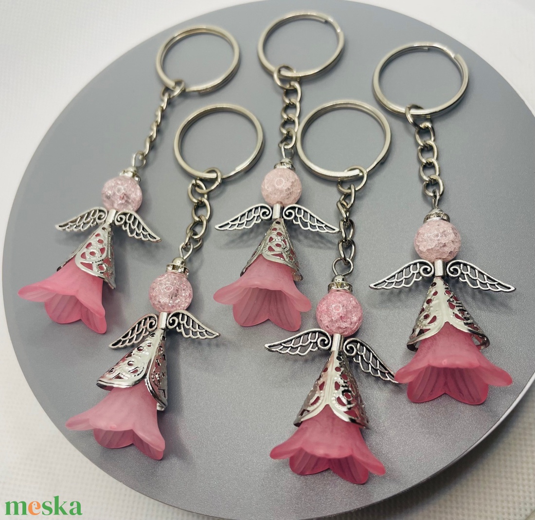 5 darab rózsaszín angyal kulcstartó ásvány gyöngyből  - táska & tok - kulcstartó & táskadísz - kulcstartó - Meska.hu
