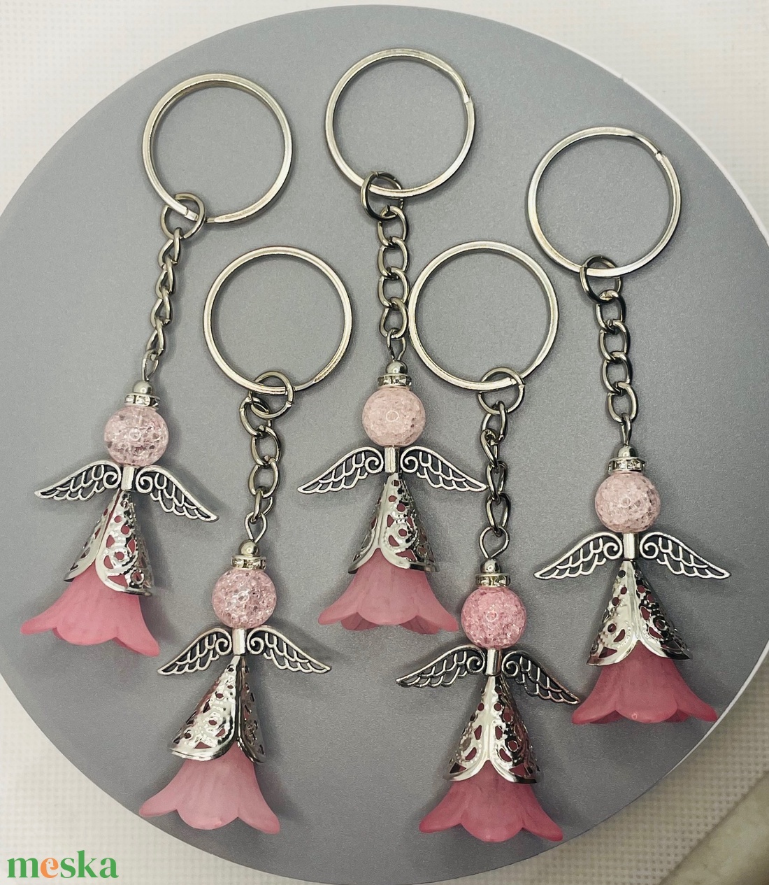 5 darab rózsaszín angyal kulcstartó ásvány gyöngyből  - táska & tok - kulcstartó & táskadísz - kulcstartó - Meska.hu