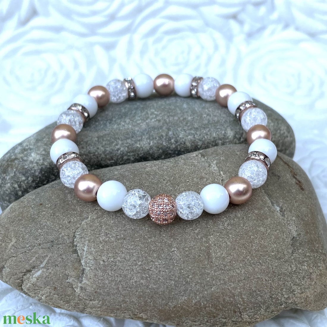 LUXURY fehér és rosegold ásványgyöngy karkötő - ékszer - karkötő - gyöngyös karkötő - Meska.hu LUXURY fehér és rosegold ásványgyöngy karkötő - ékszer - karkötő - gyöngyös karkötő - Meska.hu