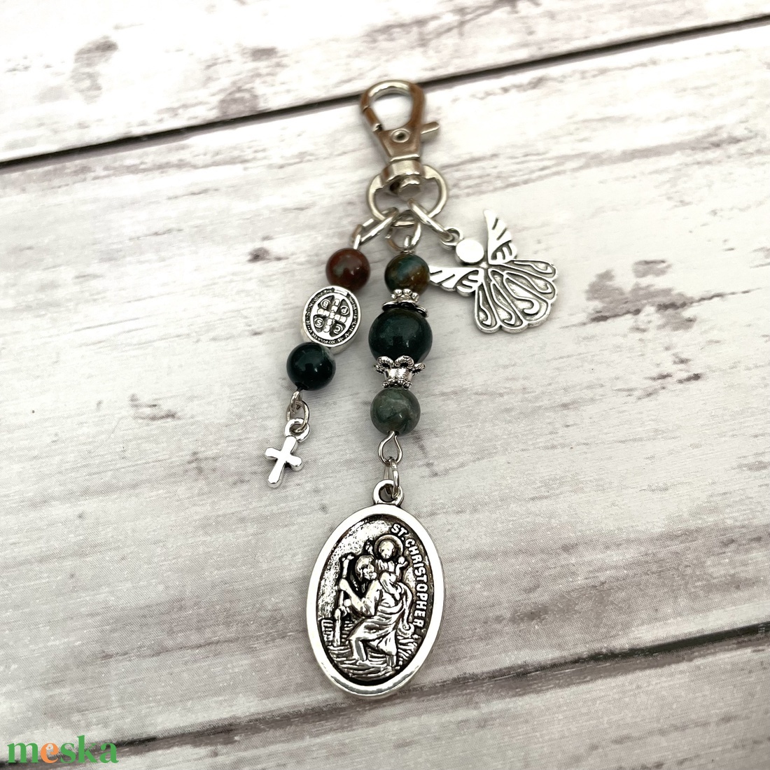 Szent Kristóf védelmező amulett kulcstartó indiai achát ásványgyöngyökből - táska & tok - kulcstartó & táskadísz - táskadísz - Meska.hu Szent Kristóf védelmező amulett kulcstartó indiai achát ásványgyöngyökből - táska & tok - kulcstartó & táskadísz - táskadísz - Meska.hu
