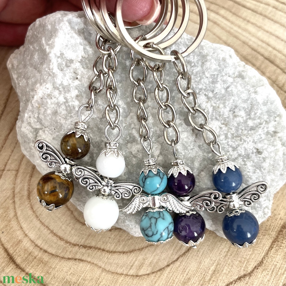 5 darab vegyes ásvány angyal kulcstartó celofánba csomagolva karácsonyi jókívánság felirattal - táska & tok - kulcstartó & táskadísz - kulcstartó - Meska.hu