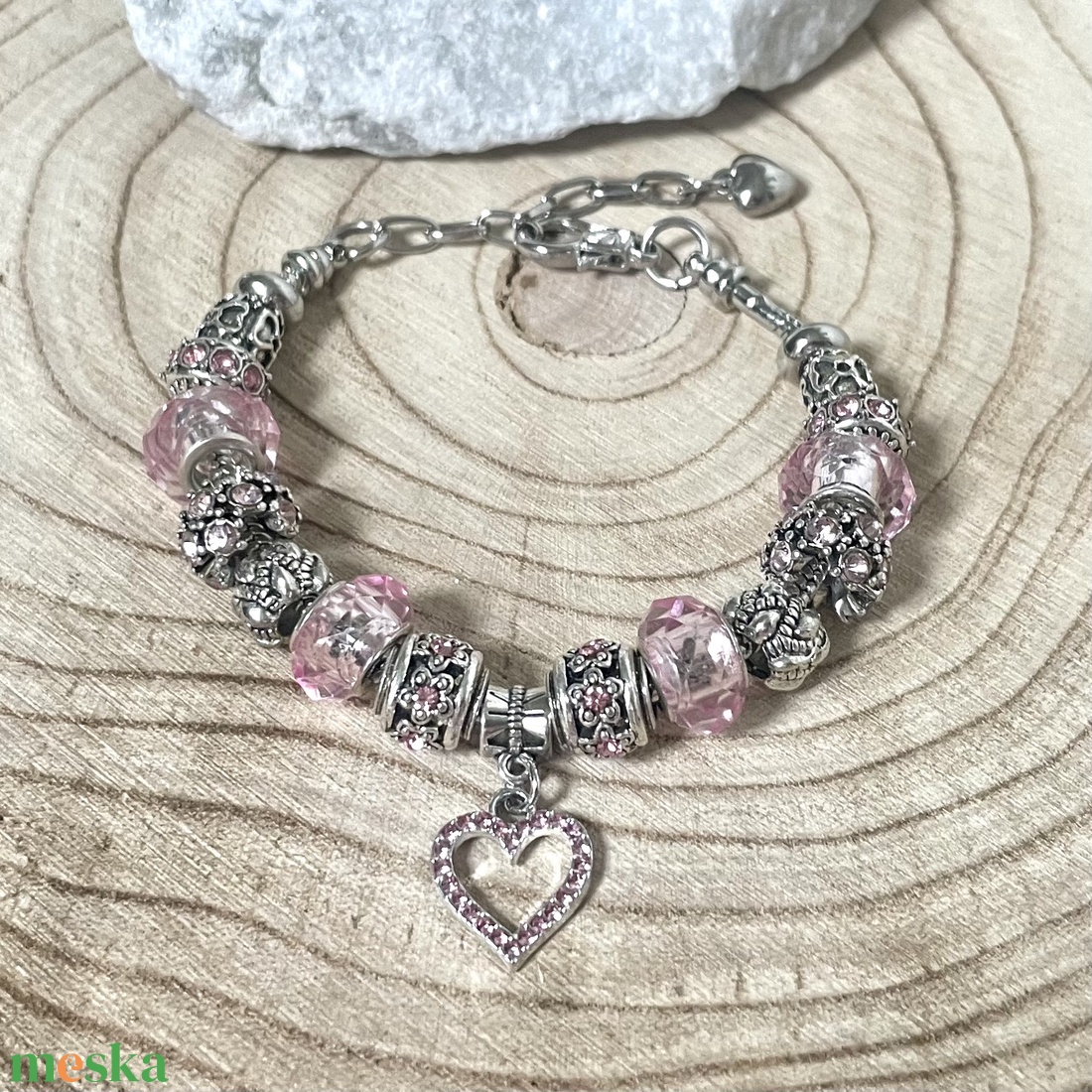 Rózsaszín szív pandora stílusú charm karkötő - ékszer - karkötő - charm karkötő - Meska.hu Rózsaszín szív pandora stílusú charm karkötő - ékszer - karkötő - charm karkötő - Meska.hu
