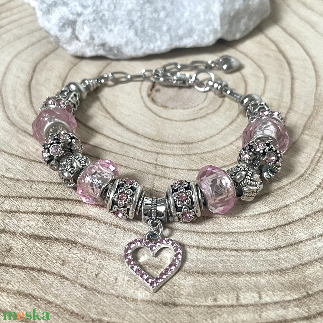 Rózsaszín szív pandora stílusú charm karkötő - ékszer - karkötő - charm karkötő - Meska.hu Rózsaszín szív pandora stílusú charm karkötő - ékszer - karkötő - charm karkötő - Meska.hu