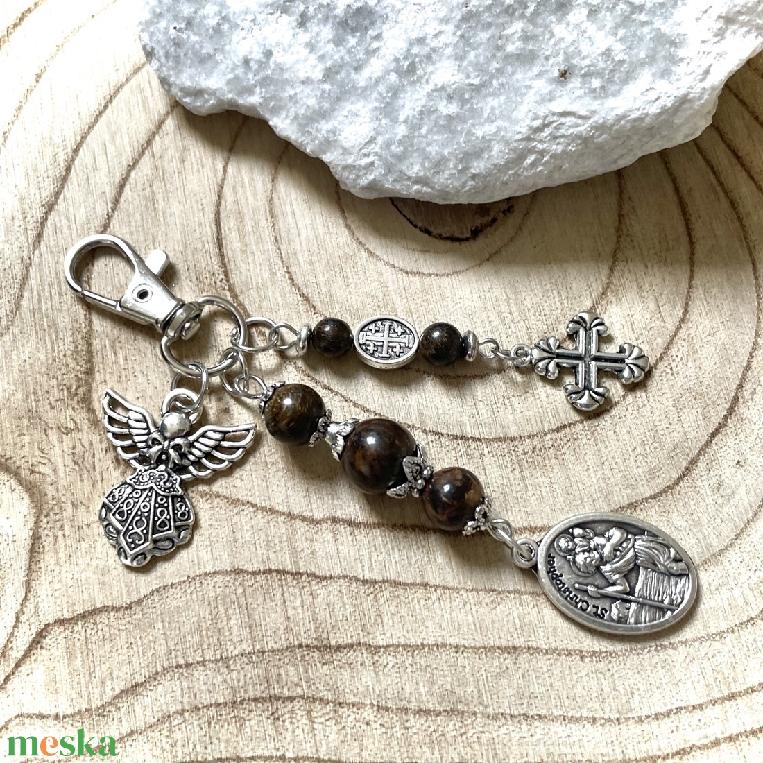 Szent Kristóf védelmező amulett kulcstartó táskadísz bronzit ásványgyöngyökből - táska & tok - kulcstartó & táskadísz - kulcstartó - Meska.hu Szent Kristóf védelmező amulett kulcstartó táskadísz bronzit ásványgyöngyökből - táska & tok - kulcstartó & táskadísz - kulcstartó - Meska.hu