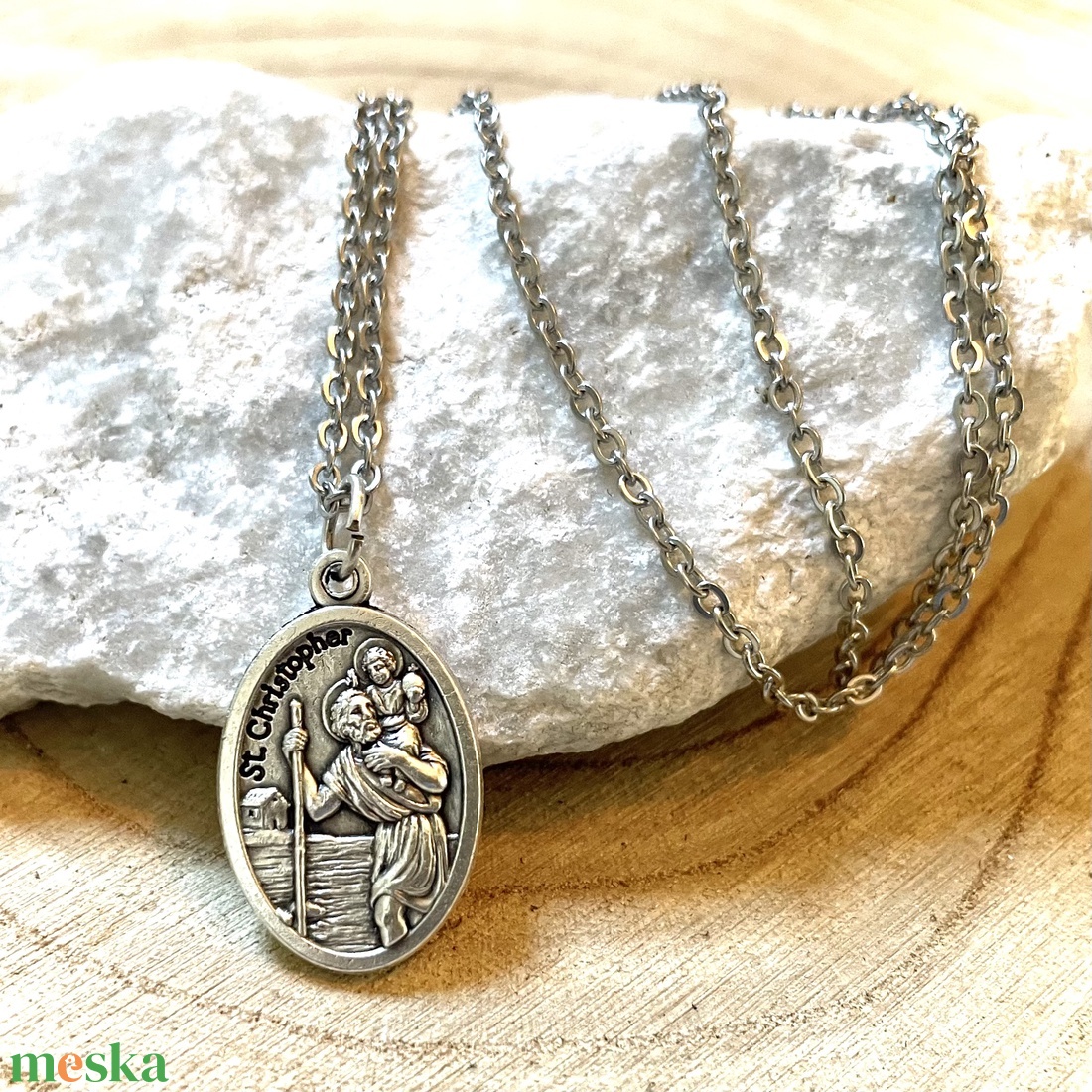 Szent Kristóf amulett medál talizmán nemesacél kapcsos láncon - ékszer - nyaklánc - medálos nyaklánc - Meska.hu Szent Kristóf amulett medál talizmán nemesacél kapcsos láncon - ékszer - nyaklánc - medálos nyaklánc - Meska.hu