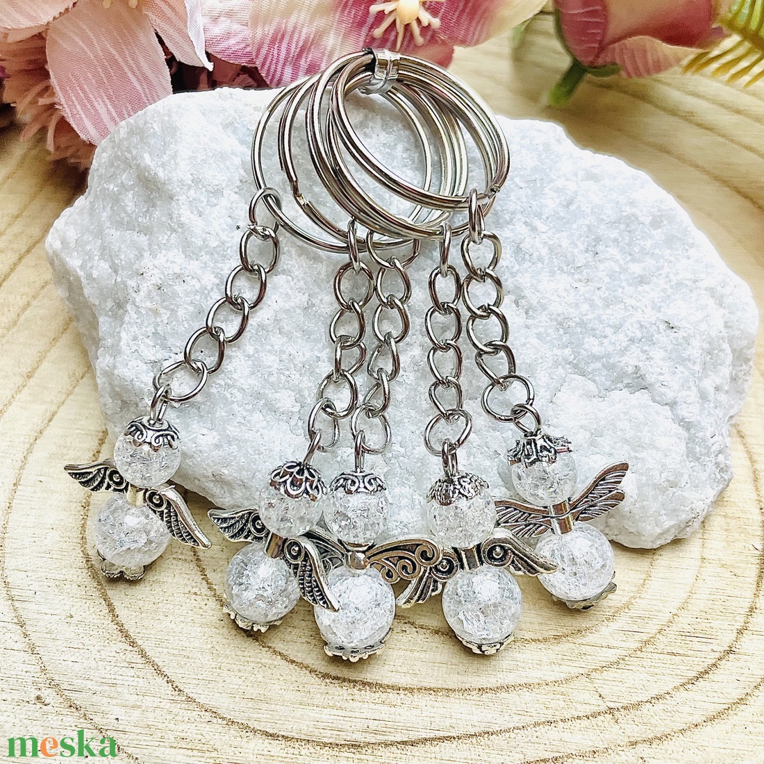 5 darab hegyikristály ásvány angyal kulcstartó celofánba csomagolva karácsonyi jókívánság felirattal  - táska & tok - kulcstartó & táskadísz - kulcstartó - Meska.hu