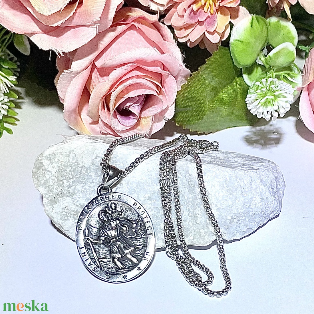 Nemesacél Szent Kristóf amulett medál talizmán nemesacél kapcsos láncon - ékszer - nyaklánc - medálos nyaklánc - Meska.hu Nemesacél Szent Kristóf amulett medál talizmán nemesacél kapcsos láncon - ékszer - nyaklánc - medálos nyaklánc - Meska.hu